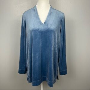 PureJill J.Jill blue velour v-neck popover tunic, medium.